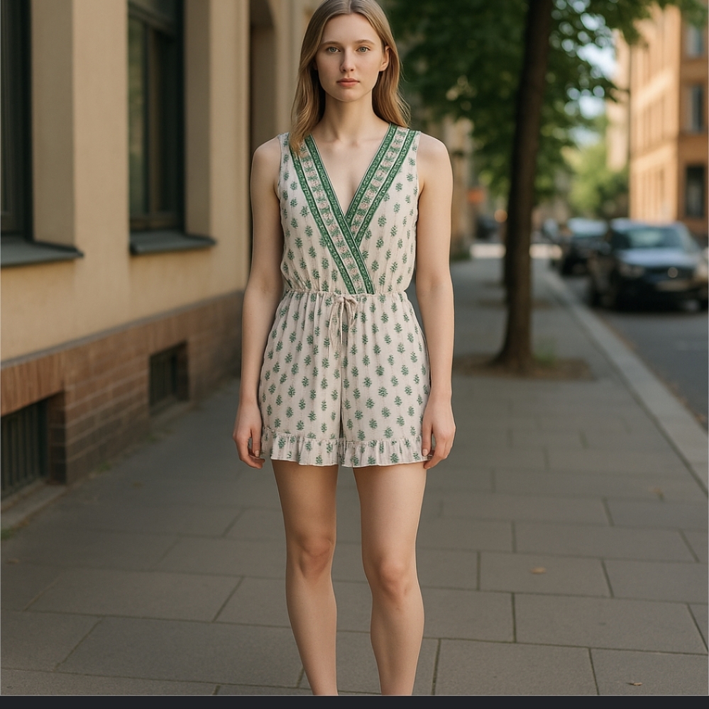 Kaari Blue Sleeveless Floral Romper